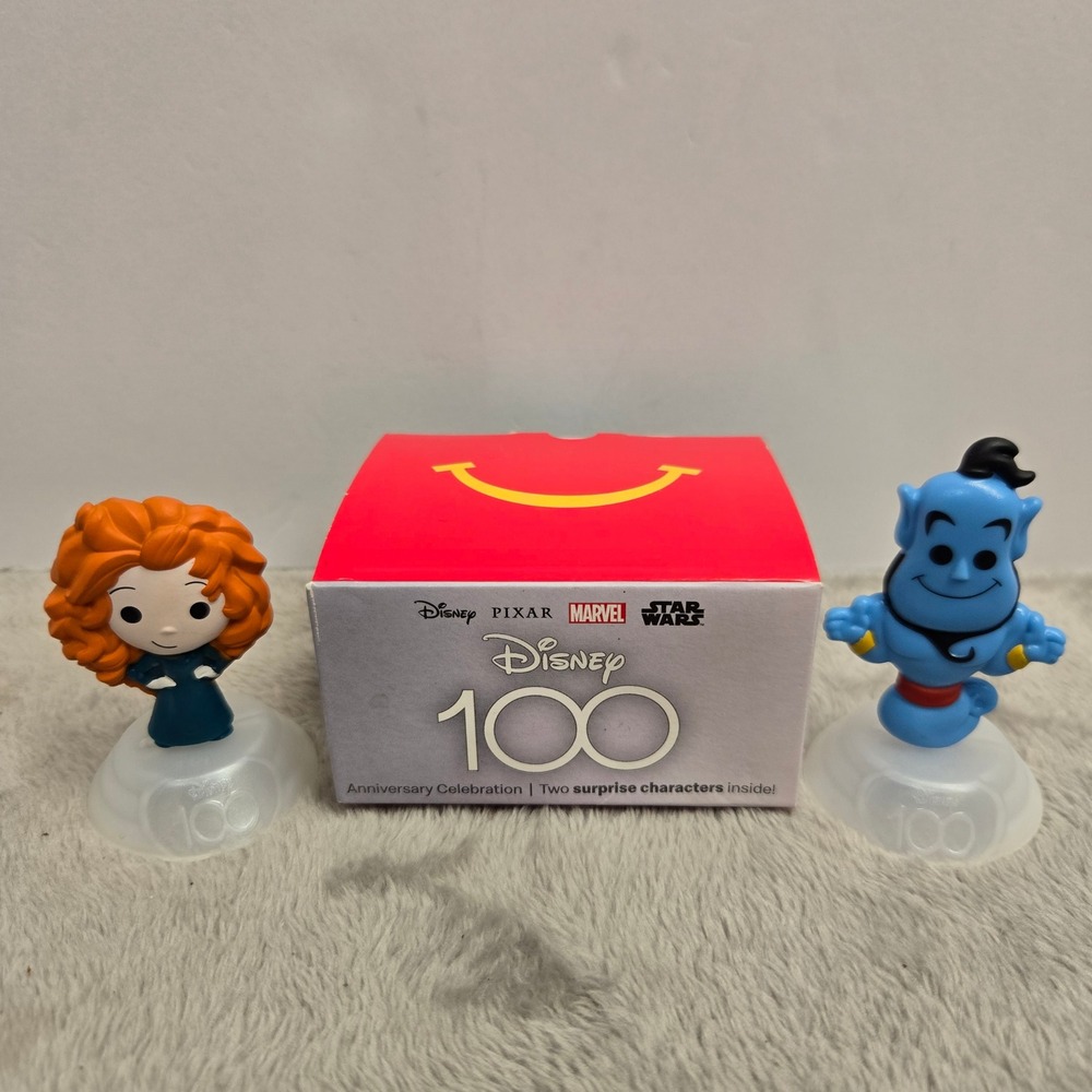 McDonalds Disney 100 Anniversary Figures Merida & Genie Happy Meal Toy Set 2023